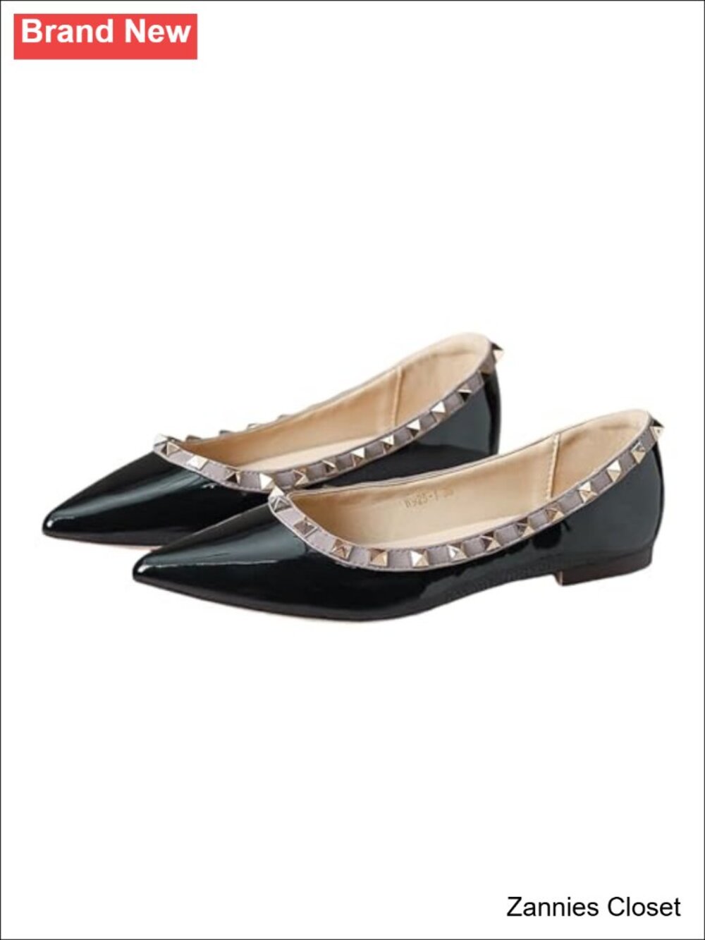 âš Patent Leather Studded Pointed Toe Slip On Flats Comfortable Dress Walking